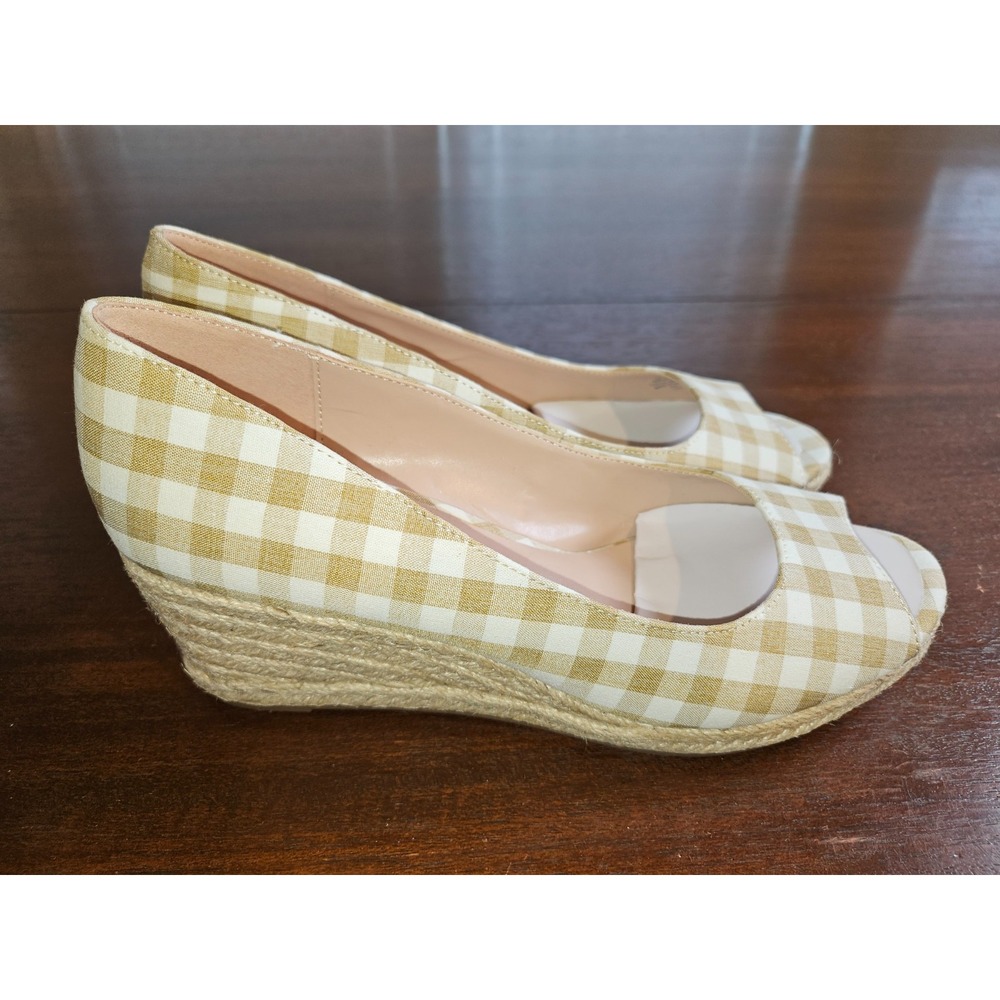Bandolino Womens Peep Toe Slip on Wedge White Tan Espadrilles Size 8M‎